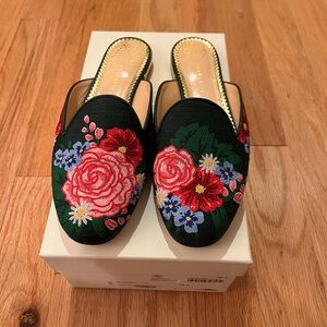 Charlotte Olympia Floral Embroidered Canvas Multicolored Women's Mules